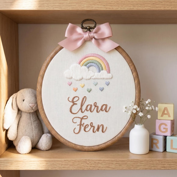 Personalized Rainbow Embroidery Hoop Nursery Decor Gift for Baby Girl