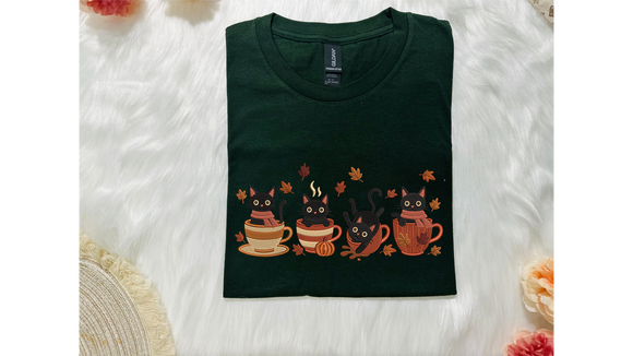 Embroidered Black Cat Teacup Apparel - Cozy Autumn Gift for Pet Lovers