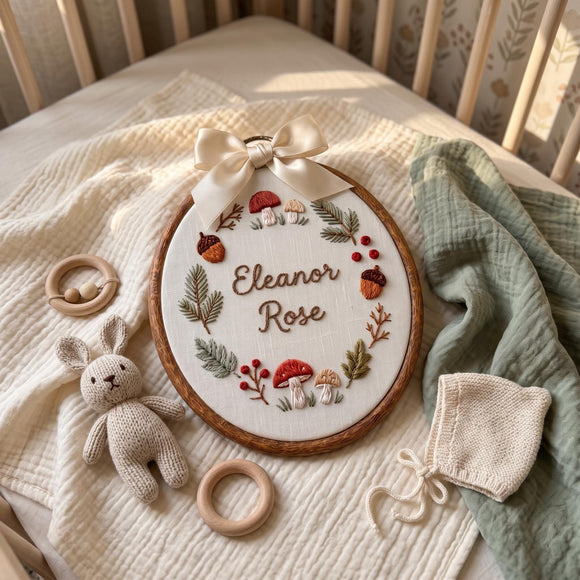 Custom Woodland Mushroom Wreath Baby Name Sign Nursery Wall Decor Gift