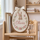 Custom Bunny Embroidery Oval Hoop Nursery Wall Decor Baby Girl Gift-6