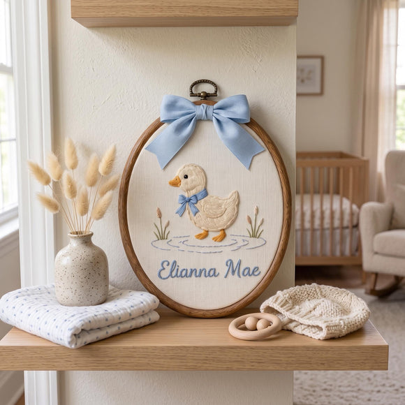Custom Embroidered Duckling Hoop Nursery Wall Art Newborn Gift