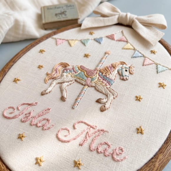 Personalized Carousel Horse Nursery Wall Decor Baby Girl Gift Hoop