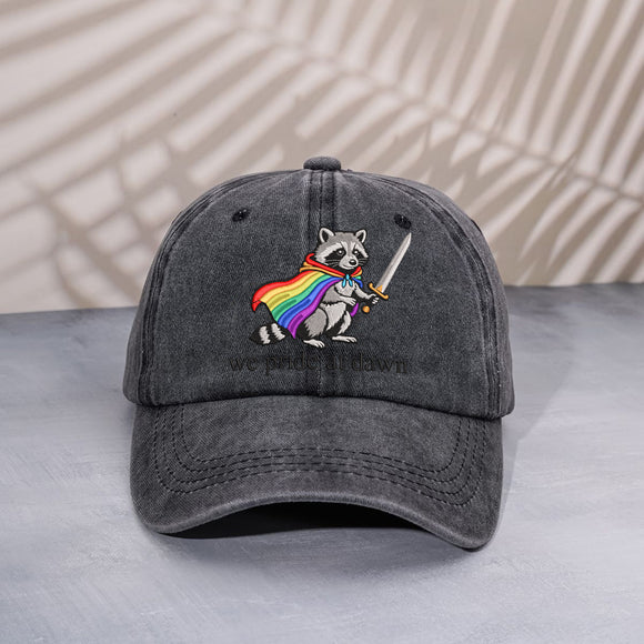 Rainbow Raccoon We Pride At Dawn Embroidered Hat | LGBTQ Adult Gift