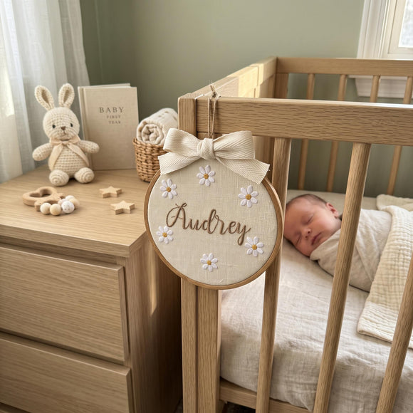Custom Daisy Floral Embroidered Hoop Wall Art Baby Nursery Decor Gift