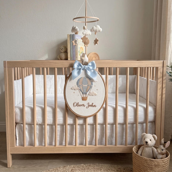 Custom Hot Air Balloon Embroidery Hoop Nursery Wall Art New Baby Gift