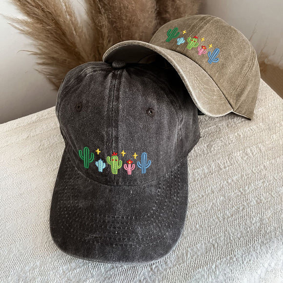 Embroidered Cactus Washed Cap | Daily Sun Shade for Plant Lovers
