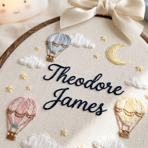 Hot Air Balloon Baby Name Hoop | Nursery Wall Art for Newborns