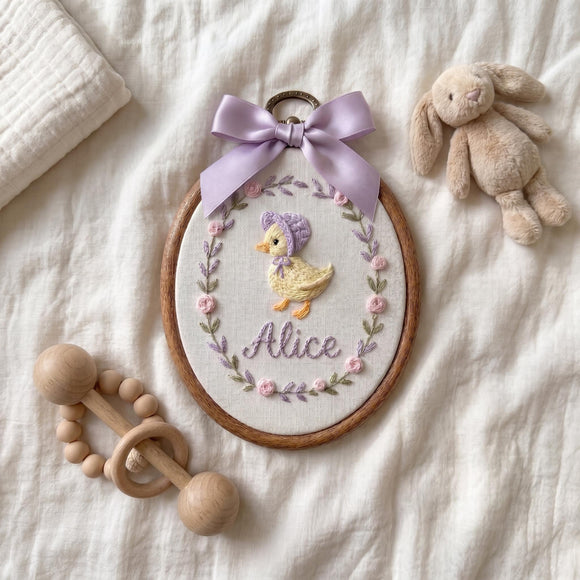 Embroidered Duck Baby Name Hoop Frame Nursery Decor Gift for Girls