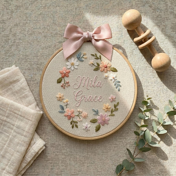 Custom Floral Baby Name Hoop Nursery Wall Decor Gift for New Parents
