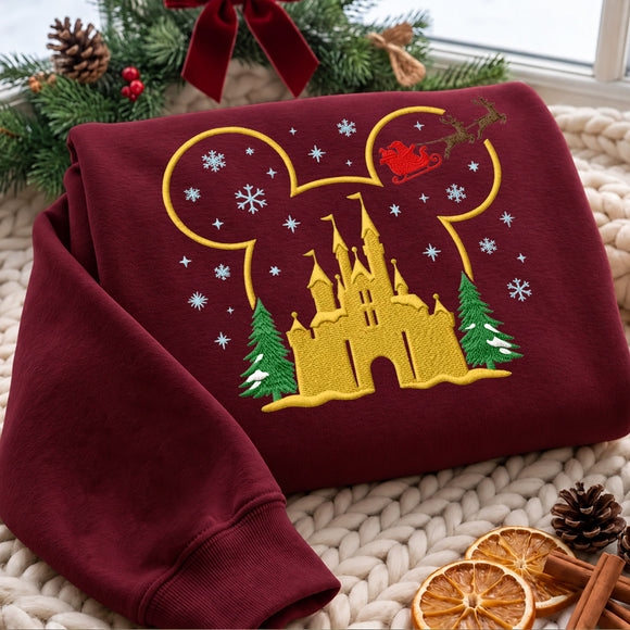 Embroidered Castle Christmas Sweater Cozy Holiday Gift For Fans