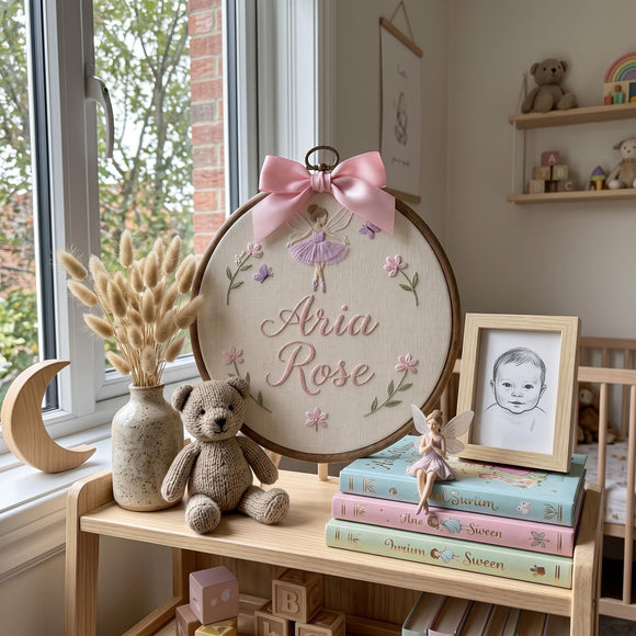 Customized Fairy Nursery Hoop Embroidery Wall Decor Gift for Baby Girl