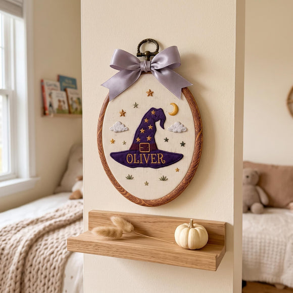 Custom Witch Hat Embroidered Hoop Nursery Wall Decor Baby Gift