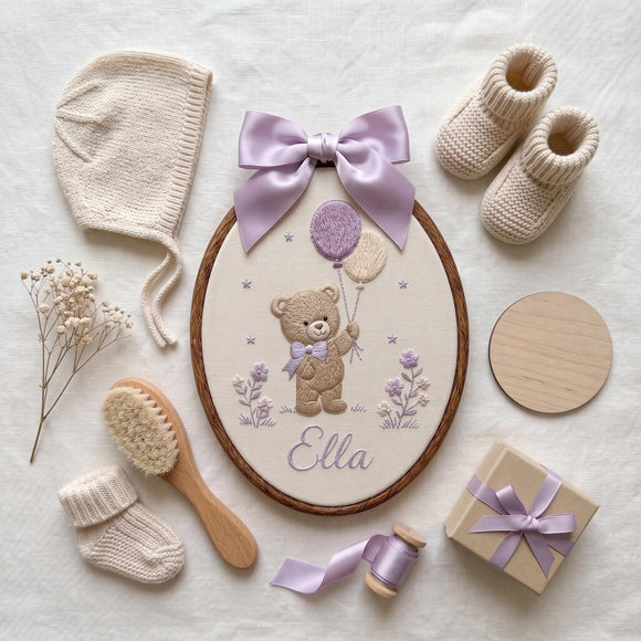Custom Teddy Bear Embroidery Hoop Nursery Wall Decor Newborn Gift