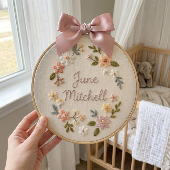 Custom Floral Baby Name Hoop Nursery Wall Decor Gift for New Parents