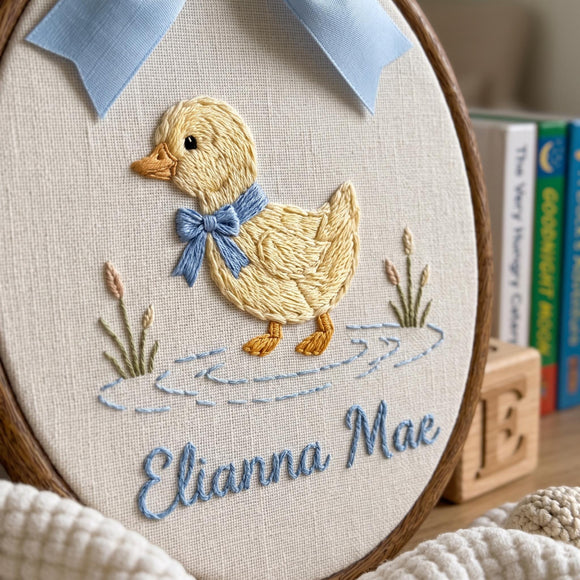 Custom Embroidered Duckling Hoop Nursery Wall Art Newborn Gift