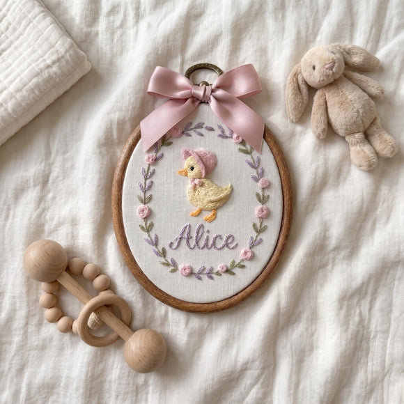 Embroidered Duck Baby Name Hoop Frame Nursery Decor Gift for Girls