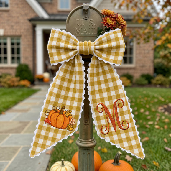 Custom Monogram Fall Pumpkin Stripe Wreath Sash Front Door Decor Host Gift