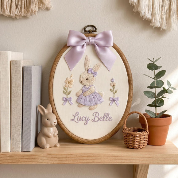 Custom Bunny Floral Embroidered Nursery Wall Decor Baby Girl Gift