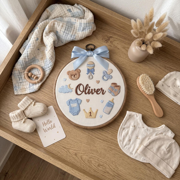 Personalized Baby Boy Nursery Wall Decor Embroidered Name Hoop Sign