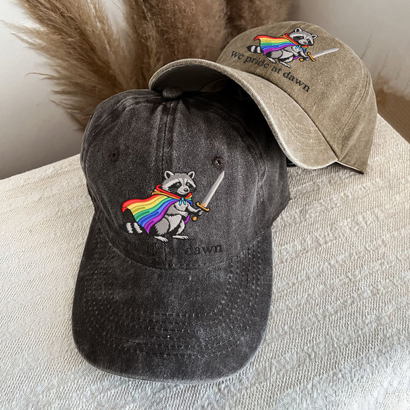 Rainbow Raccoon We Pride At Dawn Embroidered Hat | LGBTQ Adult Gift