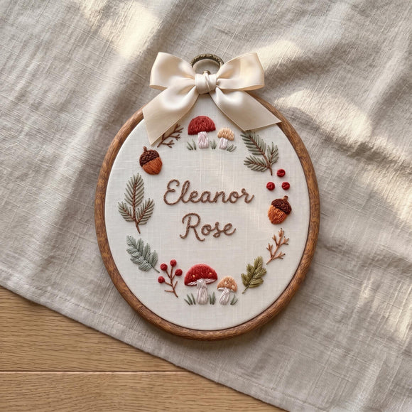 Custom Woodland Mushroom Wreath Baby Name Sign Nursery Wall Decor Gift
