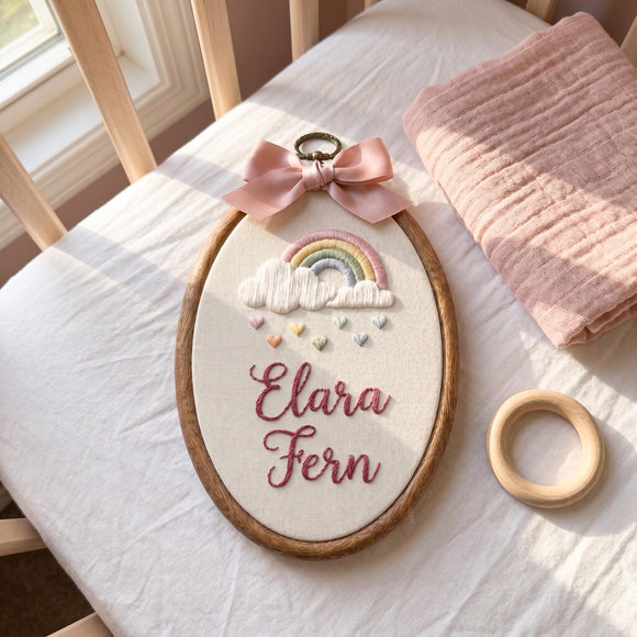 Personalized Rainbow Embroidery Hoop Nursery Decor Gift for Baby Girl