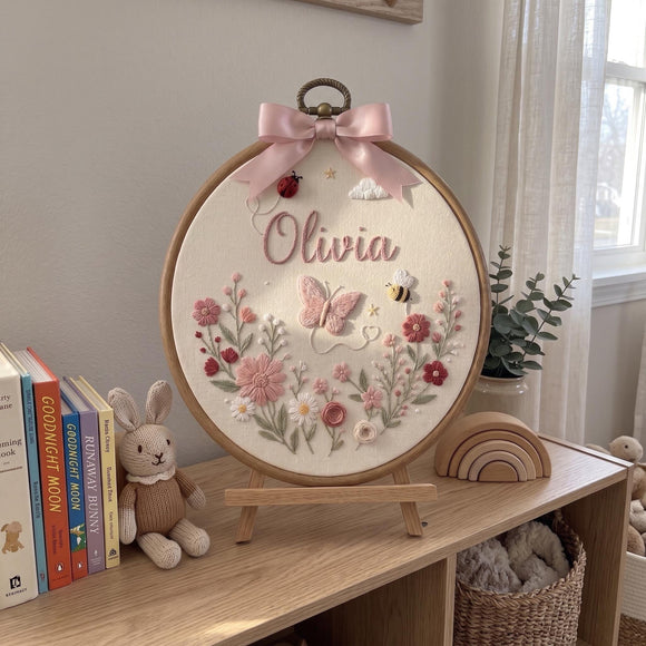 Custom Floral Butterfly Embroidery Hoop Nursery Wall Decor Baby Girl
