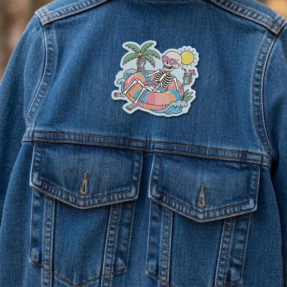 Tropical Skeleton Pool Iron On Patch Jacket Decor For Goth Beach Lovers