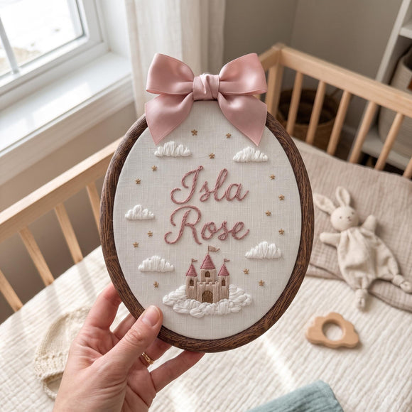 Custom Castle Embroidered Hoop Nursery Wall Decor Baby Girl Gift