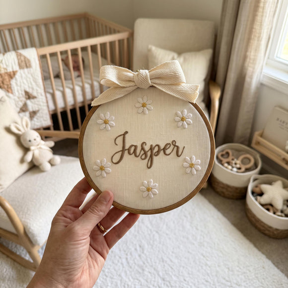 Custom Daisy Floral Embroidered Hoop Wall Art Baby Nursery Decor Gift