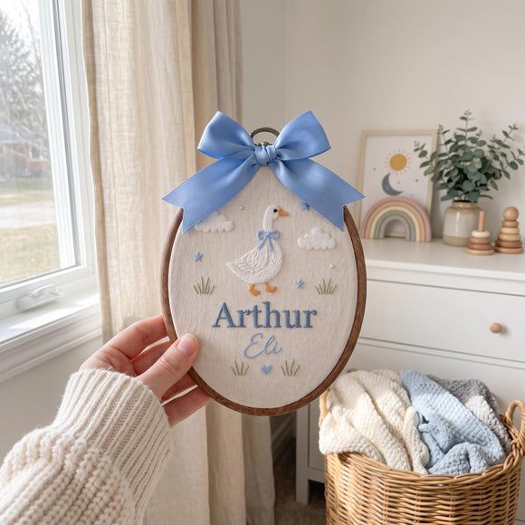 Personalized Goose Canvas Hoop Nursery Wall Decor Custom Baby Boy Gift