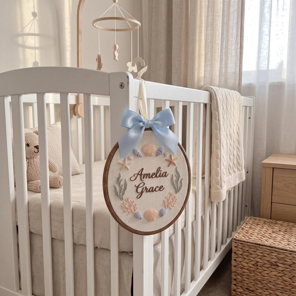 Custom Ocean Nursery Embroidery Hoop Sign Coastal Baby Shower Gift