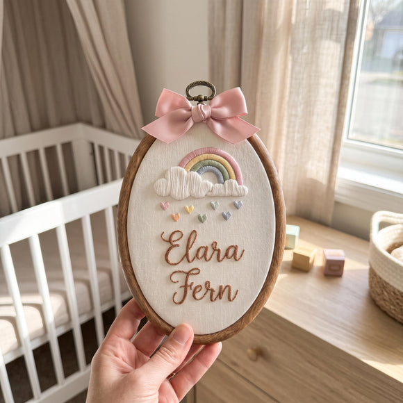 Personalized Rainbow Embroidery Hoop Nursery Decor Gift for Baby Girl