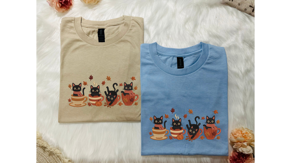 Embroidered Black Cat Teacup Apparel - Cozy Autumn Gift for Pet Lovers