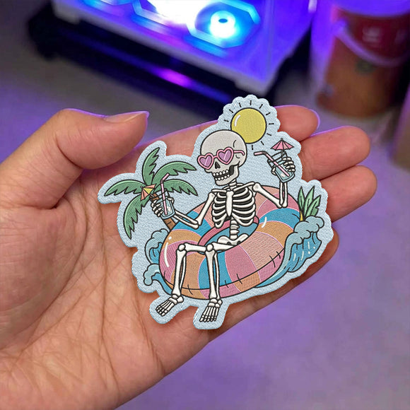 Tropical Skeleton Pool Iron On Patch Jacket Decor For Goth Beach Lovers