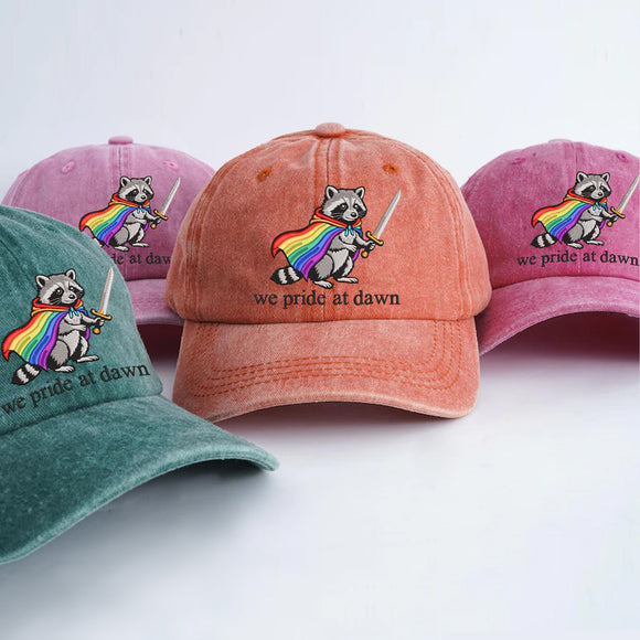 Rainbow Raccoon We Pride At Dawn Embroidered Hat | LGBTQ Adult Gift