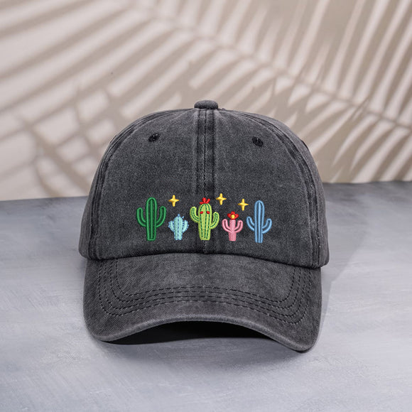 Embroidered Cactus Washed Cap | Daily Sun Shade for Plant Lovers