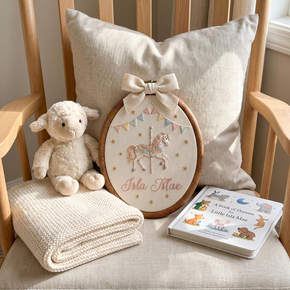 Personalized Carousel Horse Nursery Wall Decor Baby Girl Gift Hoop