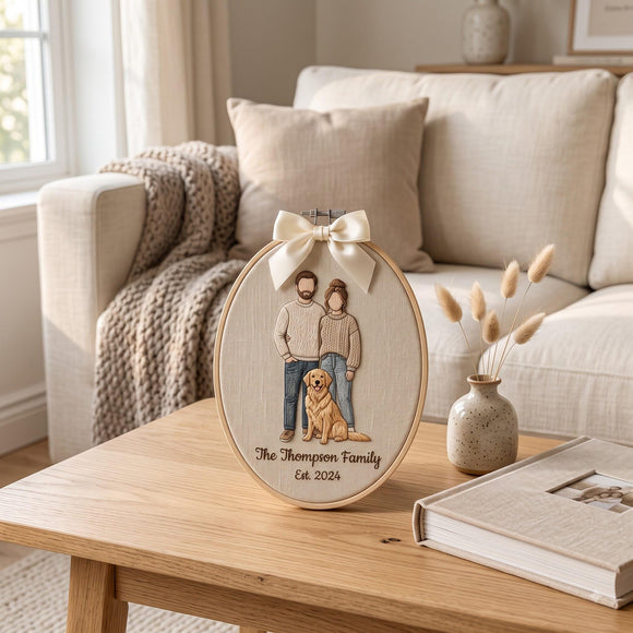 Custom Family Portrait Embroidered Hoop Decor Gift for Grandparents