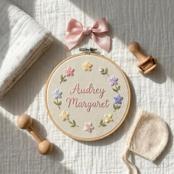 Custom Embroidered Baby Name Hoop Nursery Floral Wall Hanging Gift