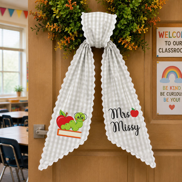 Custom Teacher Wreath Sash Bookworm Classroom Door Decor