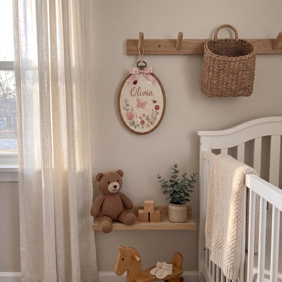 Custom Floral Butterfly Embroidery Hoop Nursery Wall Decor Baby Girl