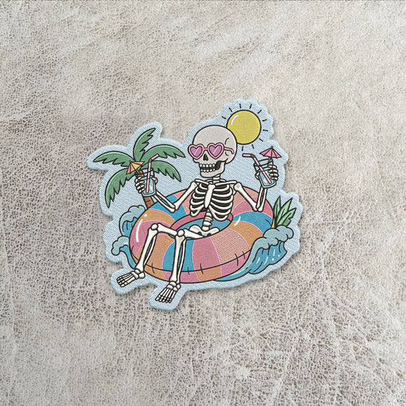 Tropical Skeleton Pool Iron On Patch Jacket Decor For Goth Beach Lovers