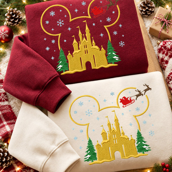 Embroidered Castle Christmas Sweater Cozy Holiday Gift For Fans