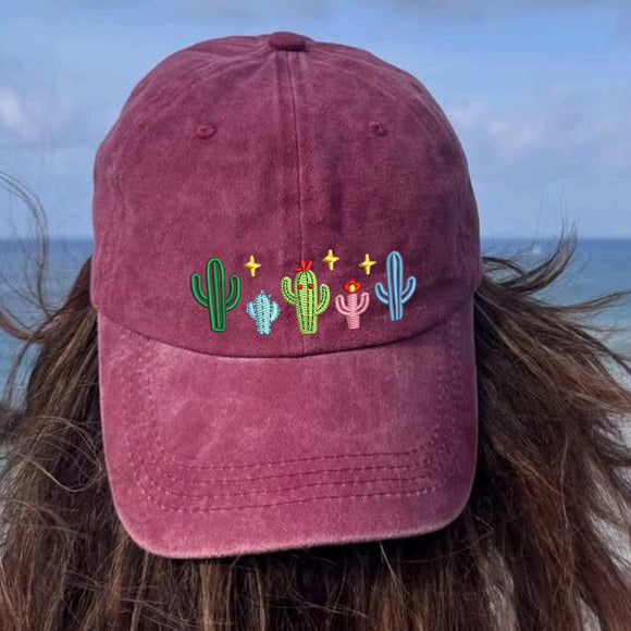Embroidered Cactus Washed Cap | Daily Sun Shade for Plant Lovers