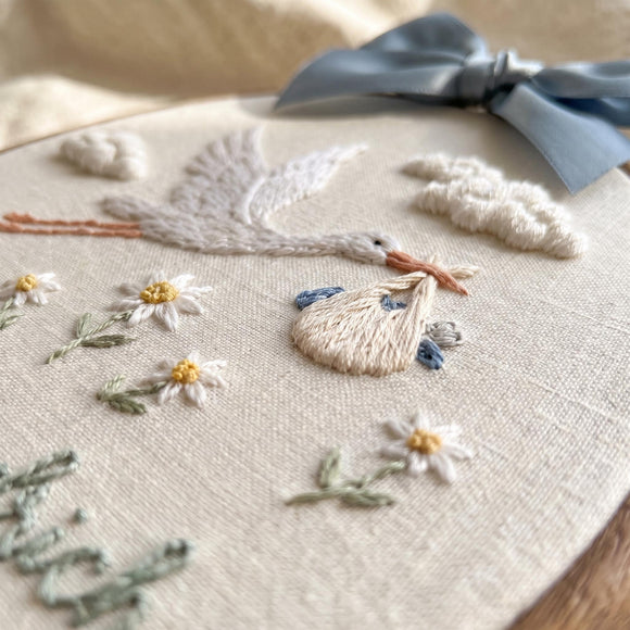 Personalized Stork Baby Hoop Embroidered Name Nursery Wall Art Gift