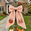 Monogrammed Orange Striped Pumpkin Wreath Sash Decor for Homeowners-5