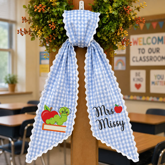 Custom Teacher Wreath Sash Bookworm Classroom Door Decor