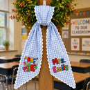 Personalized Teacher Wreath Sash Gingham Lace Classroom Decor Ribbon-8