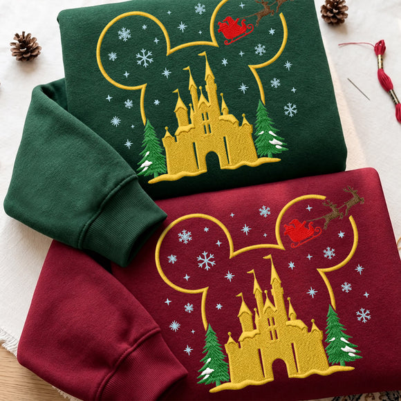 Embroidered Castle Christmas Sweater Cozy Holiday Gift For Fans
